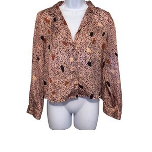 Hippy Zara Women's Pink and Black Blouse 70s Abstract Print